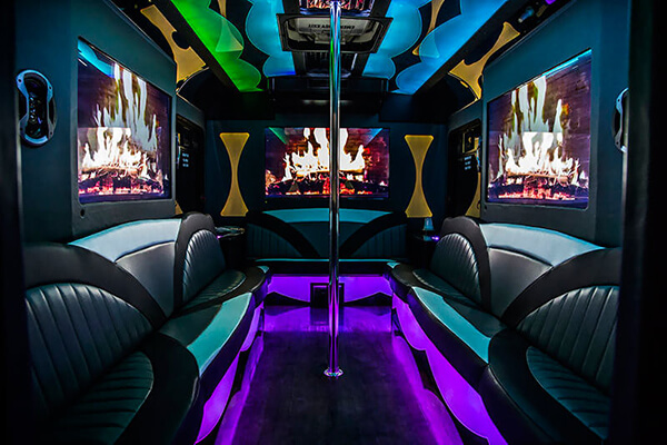 Inside the 20 passenger party bus
