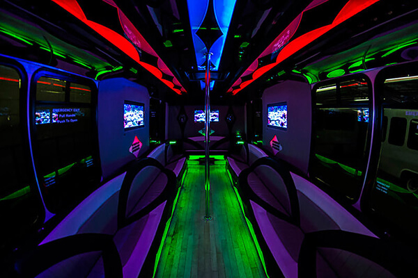 Inside the 24 passenger party bus