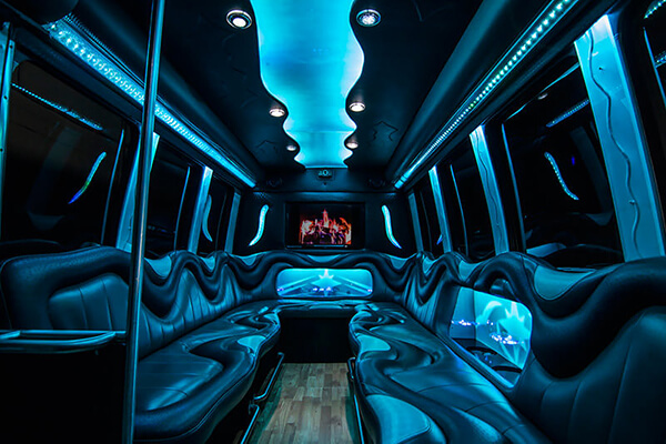 Inside the 14 passenger party bus