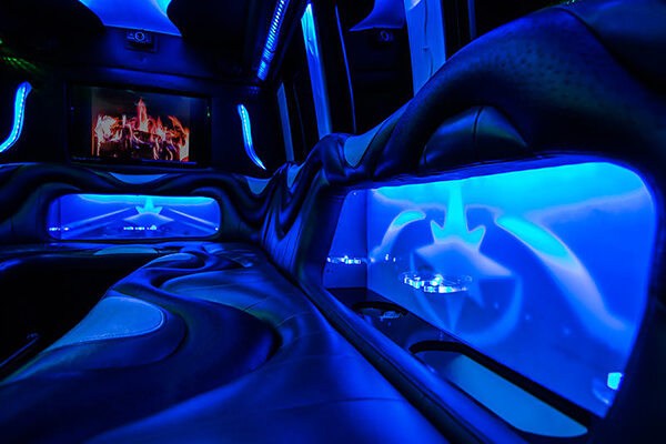 Inside the 14 passenger party bus
