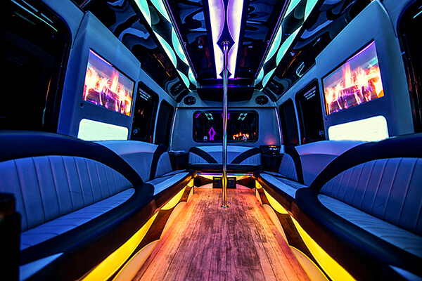 Inside the 18 passenger party bus
