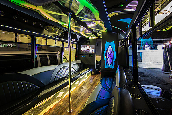 Inside the 22 passenger party bus