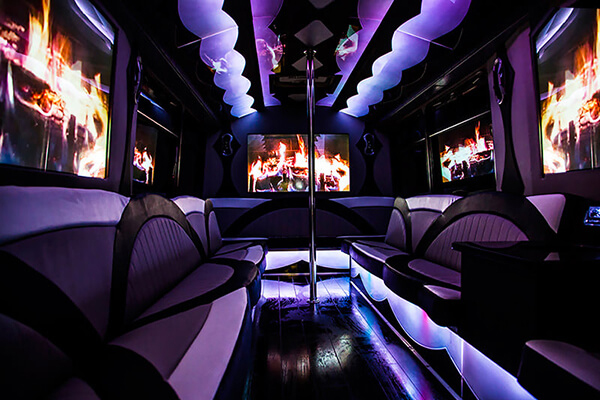 Inside the 30 passenger party bus