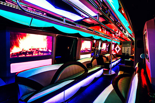 Inside the 40 passenger party bus